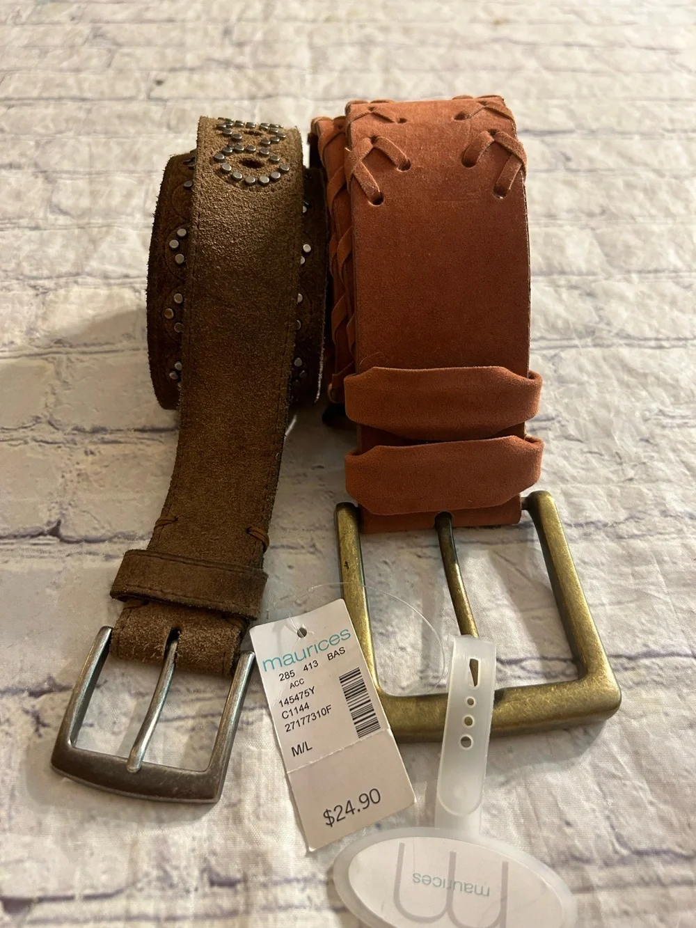 MAURICES WIDE RUST COLOR WOVEN BOHO BELT M/L & SUEDE STUDED BOHO AEO BELT